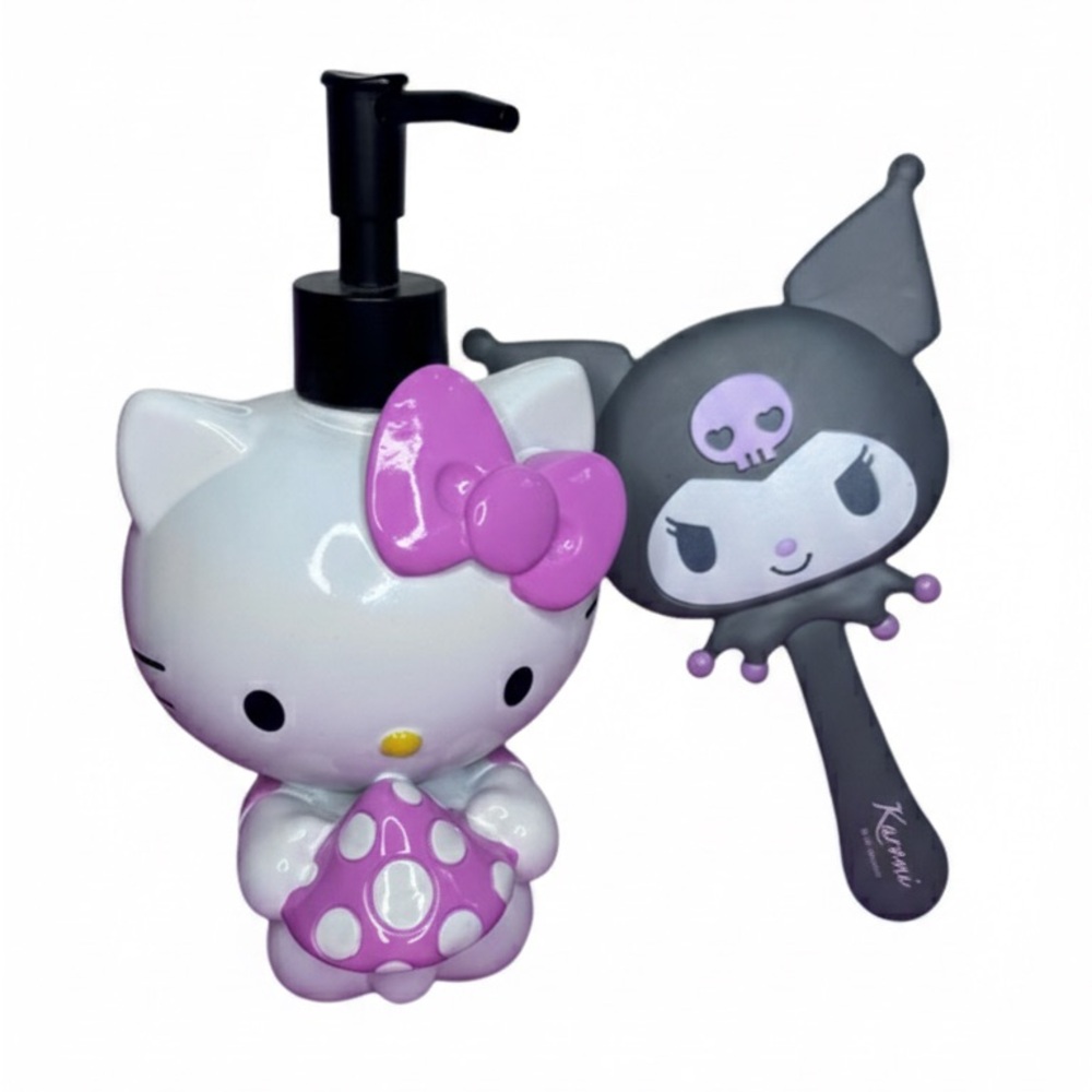Sanrio Hello Kitty Pink Soap Dispenser & Grey Kuromi Mirror Set